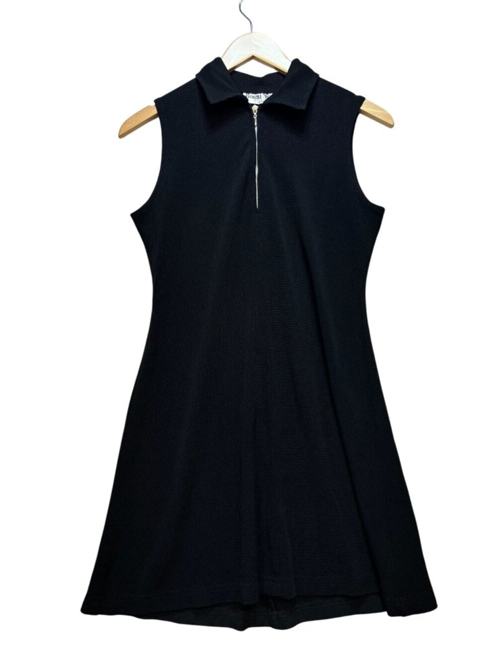 Ronni Nicole by Ouida A-Line Shirt Dress Black Sleeveless Knit Collared